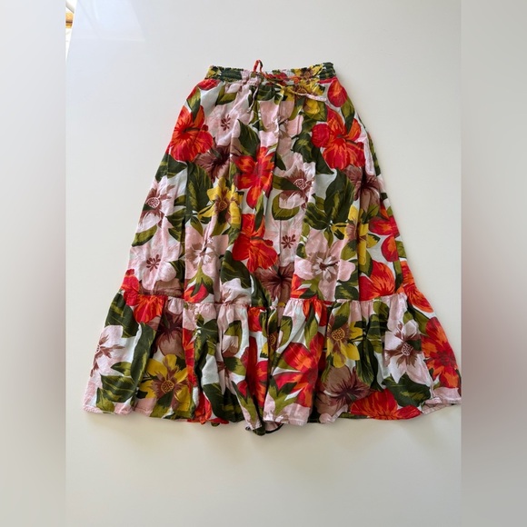 AERIE-Tropical-Floral-Maxi-Skirt-Elastic-Pink-Red-Green-Vacation-Cruise-XS - Picture 2 of 8